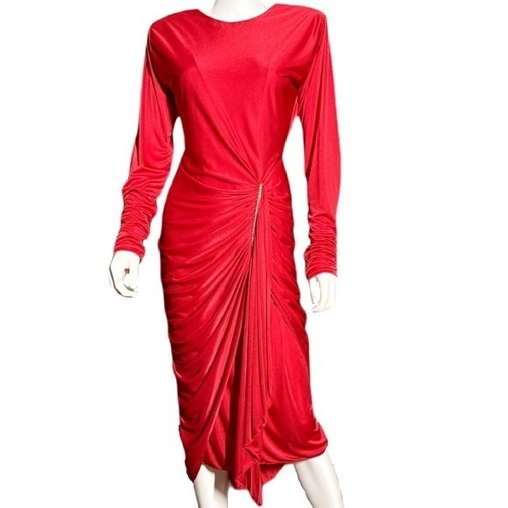 Night Moves NY Vintage cocktail dress ruched with rhinestones red bodycon